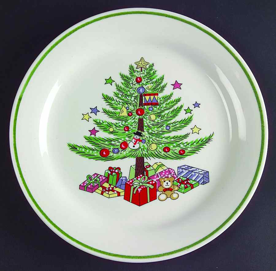 Christmas Tree White(1 8 Band Off Edge) Dinner Plate by Gibson Designs-1