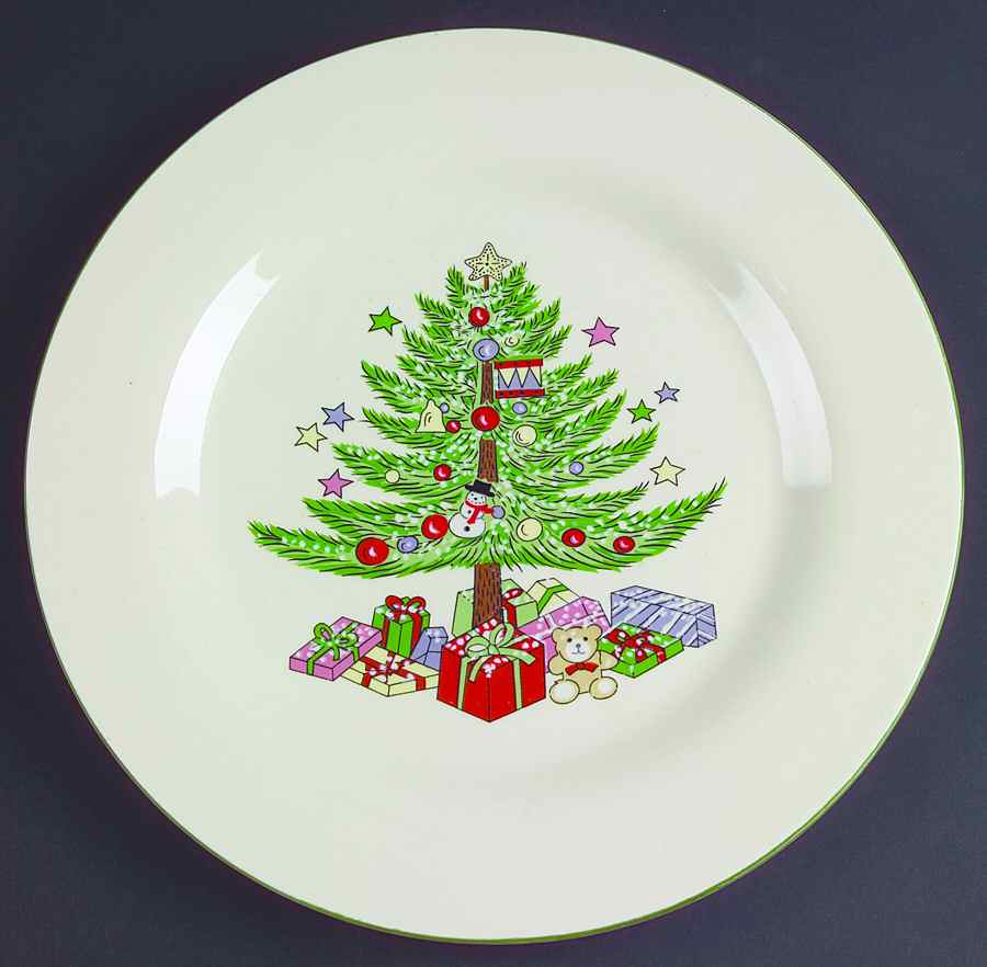 Christmas Tree Cream (Trim on Edge Housewares) Large Dinner Plate by Gibson Designs-1