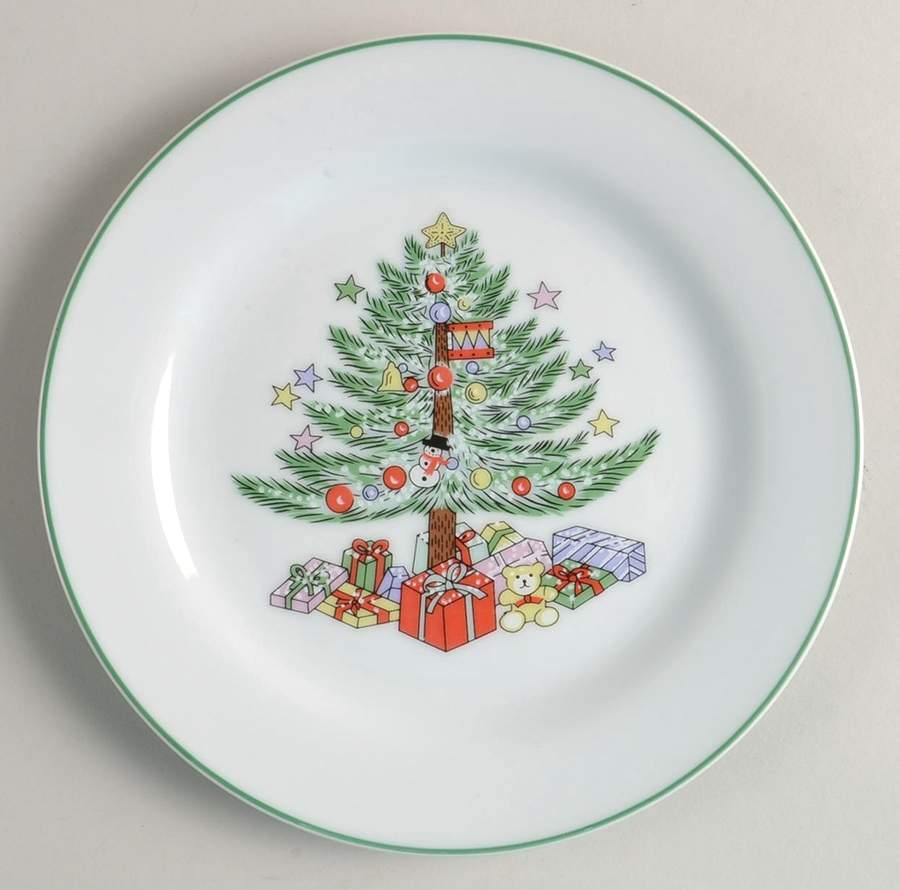 Christmas Tree White(Yellow Bear) Salad Plate by Gibson Designs-1