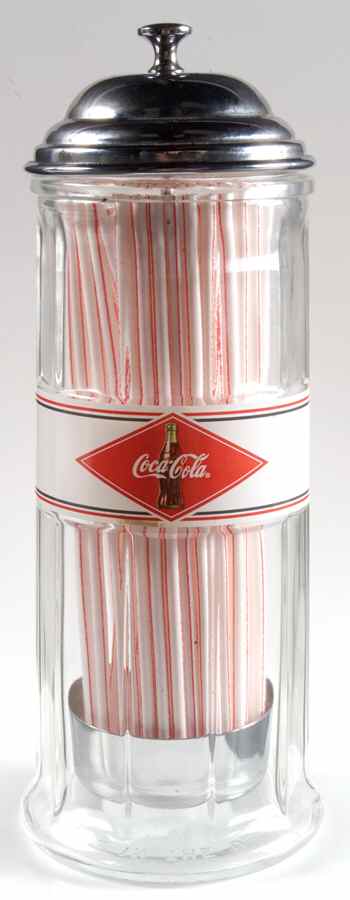 Coca Cola Glassware Straw Dispenser W/Metal Top by Gibson Designs-1