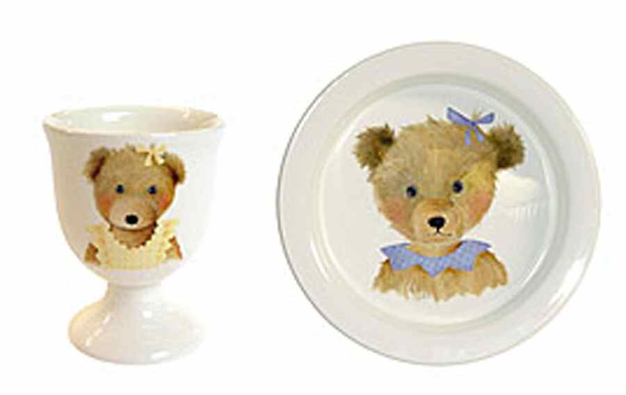 Bears (Girl Collection) (2 Piece) Child's Set (Egg Cup & Plate) by Faiencerie De Gien-1