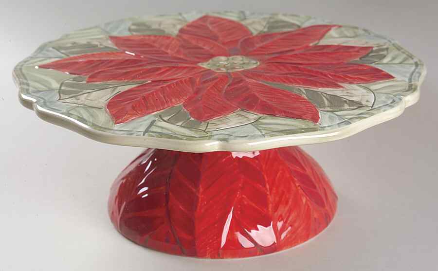 Natural Poinsettia 10" Diameter Pedestal Cake Stand by Gibson Designs-1