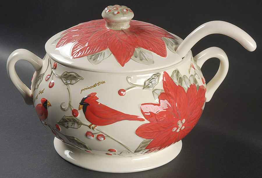 Natural Poinsettia Tureen & Lid w/Ladle by Gibson Designs-1