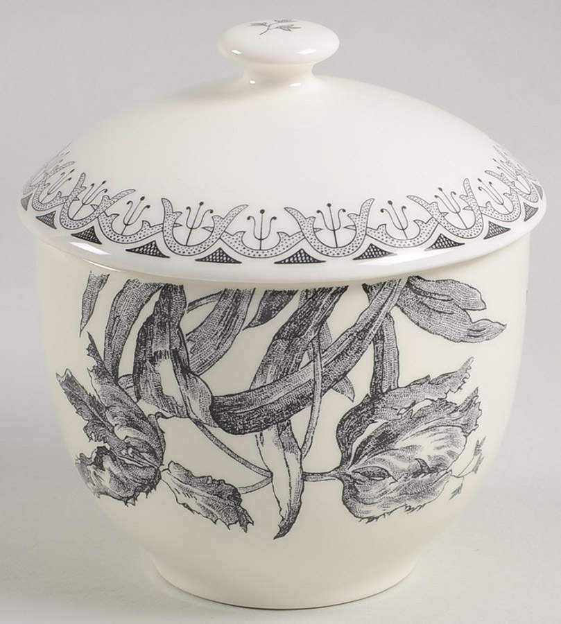 Tulipes Noires Sugar Bowl & Lid by Faiencerie De Gien-1