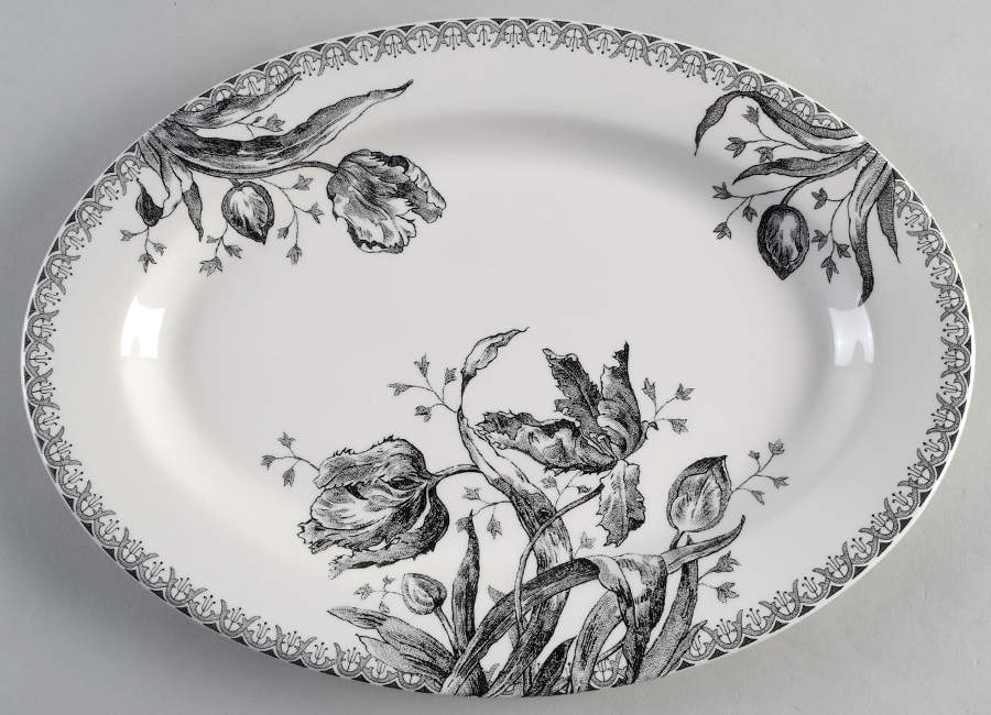 Tulipes Noires 14" Oval Serving Platter by Faiencerie De Gien-1