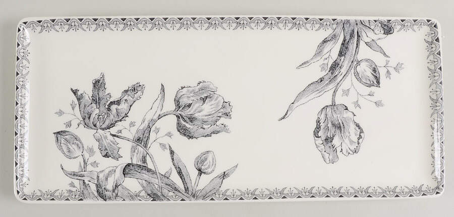 Tulipes Noires Oblong Tray 14" by Faiencerie De Gien-1