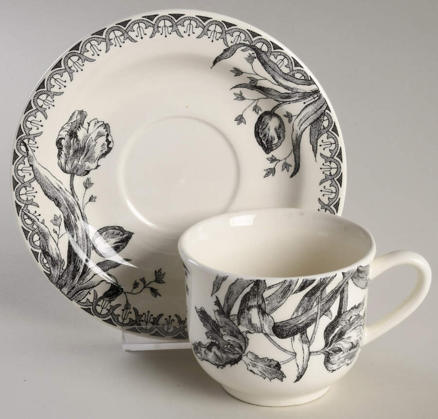 Tulipes Noires Flat Cup & Saucer Set by Faiencerie De Gien-1
