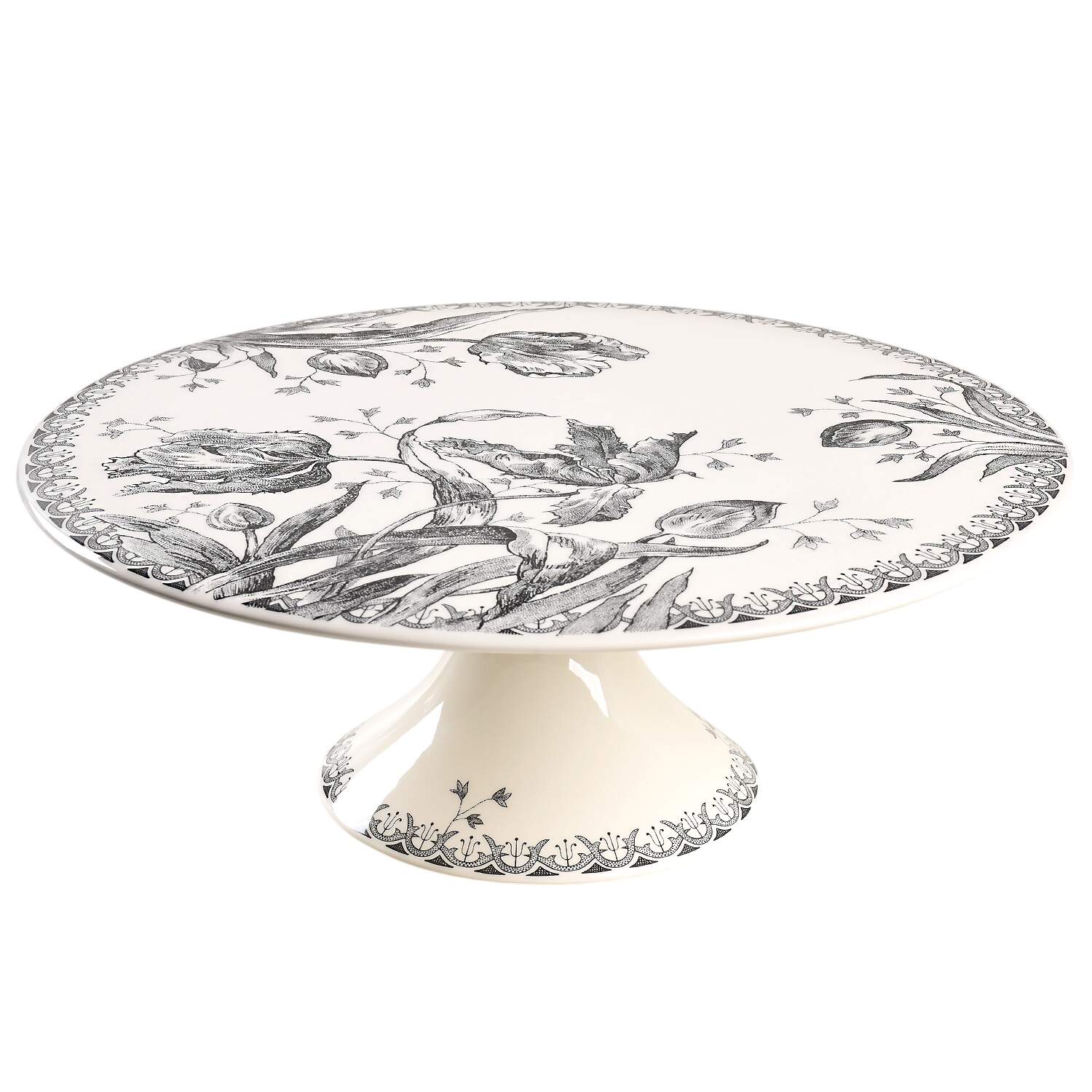 Tulipes Noires Footed Cake Plate by Faiencerie De Gien-1
