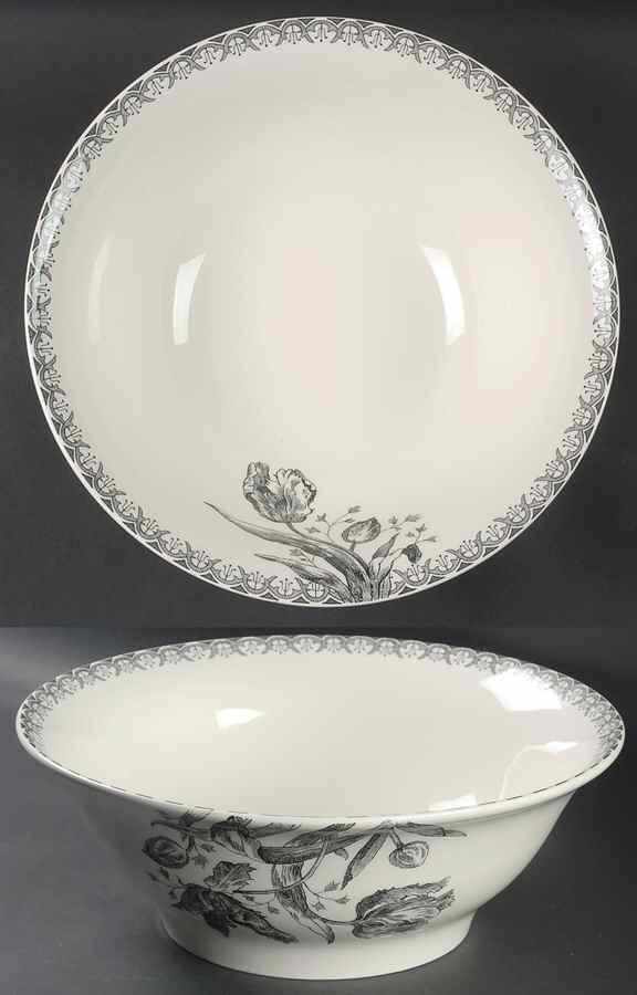 Tulipes Noires 11" Large Salad Serving Bowl by Faiencerie De Gien-1