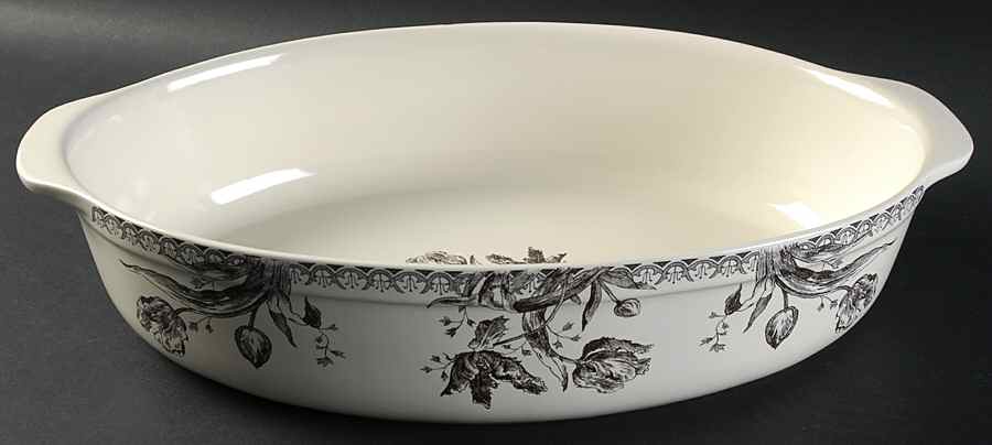 Tulipes Noires 15" Oval Baker by Faiencerie De Gien-1