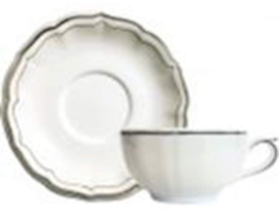 Filets Chocolats (Gray and Taupe) Breakfast Cup & Saucer Set by Faiencerie De Gien-1