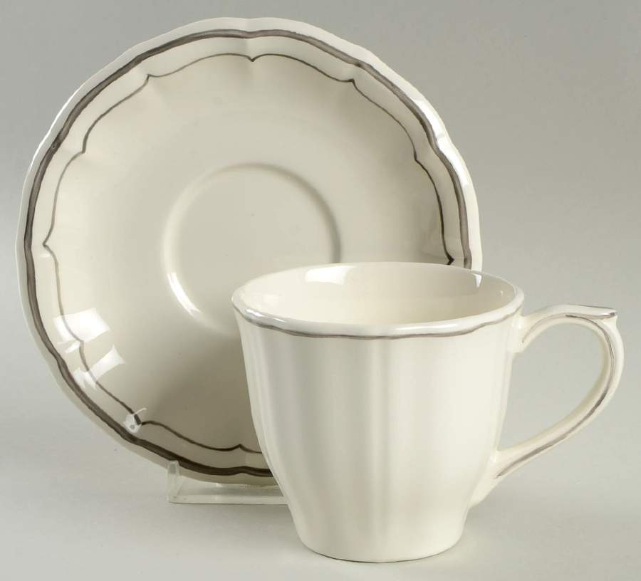 Filets Chocolats (Gray and Taupe) Flat Cup & Saucer Set by Faiencerie De Gien-1