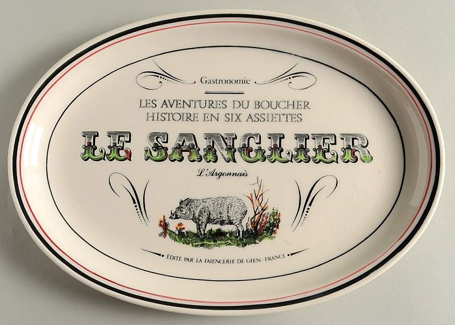 Les Aventures du Boucher 12" Oval Serving Platter by Faiencerie De Gien-1