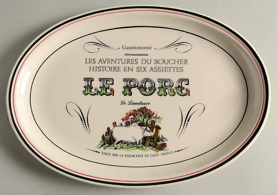 Les Aventures du Boucher 12" Oval Serving Platter by Faiencerie De Gien-1