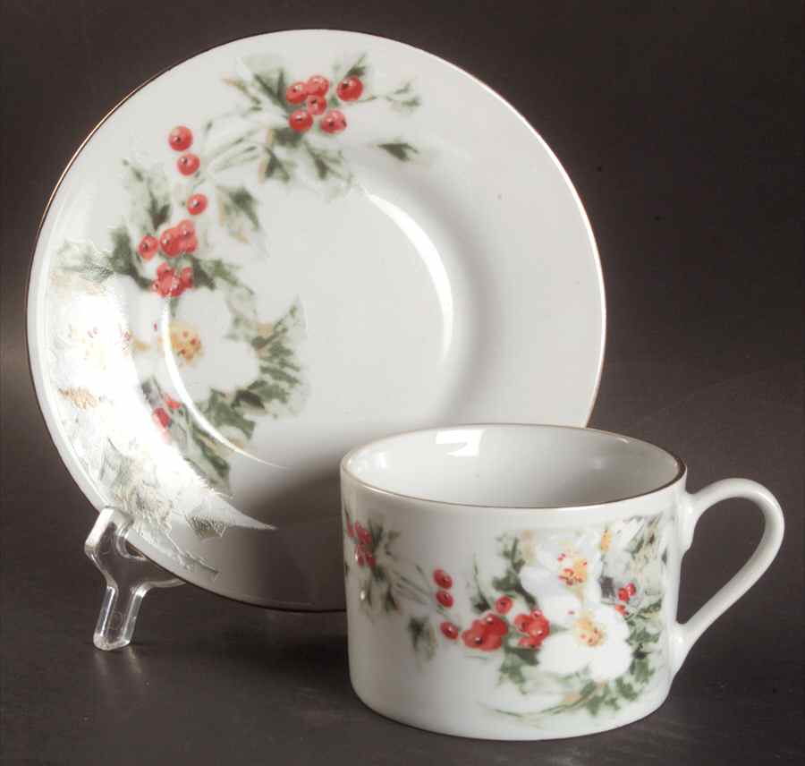 Yuletide (White Body) Flat Cup & Saucer Set by Gibson Designs-1