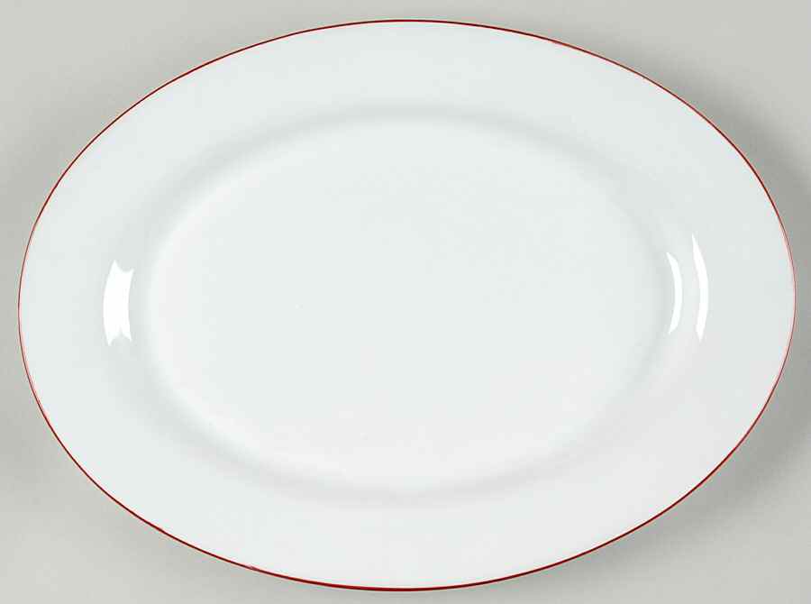 Vibes Red Banded (Round) 12" Oval Serving Platter by Gibson Designs-1