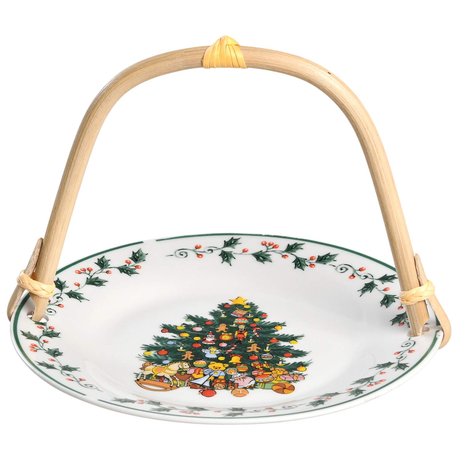 Tree Trimmings 5 3/8"-5 5/8" Bamboo Handled Serving Plate  HC by Gibson Designs-1