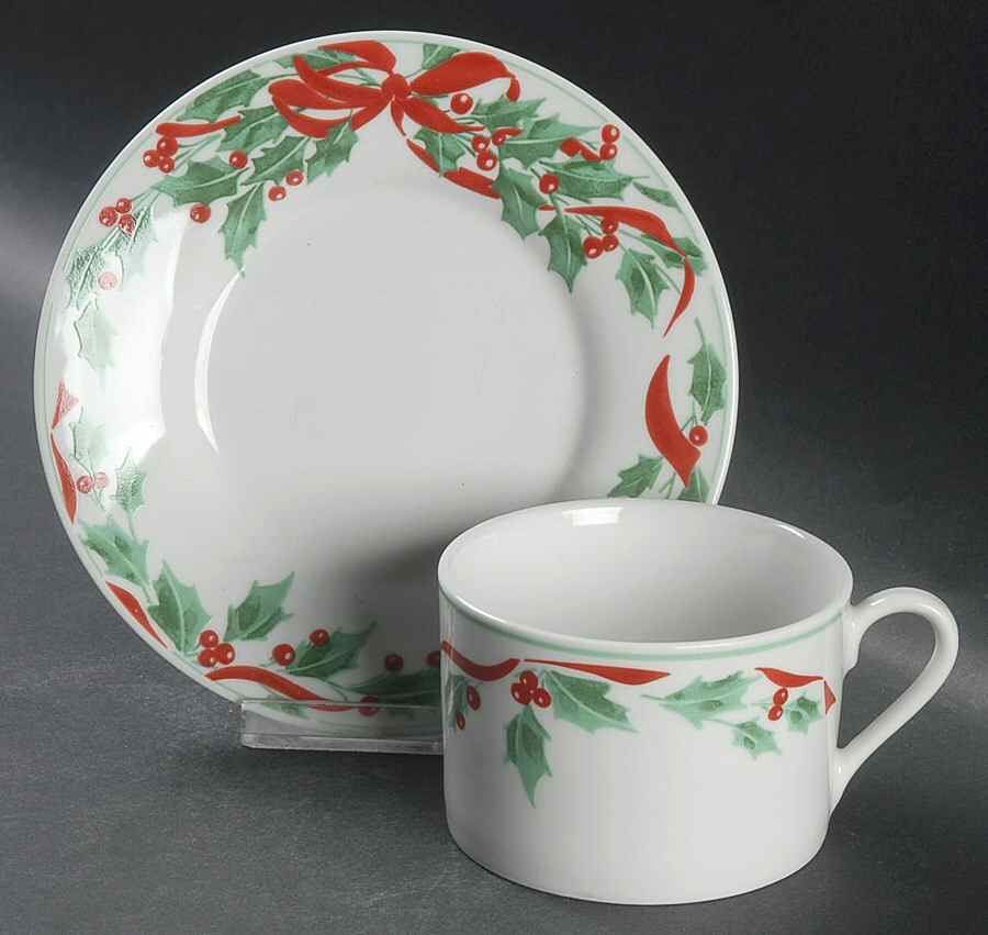 Holiday Garland Flat Cup & Saucer Set by Gibson Designs-1