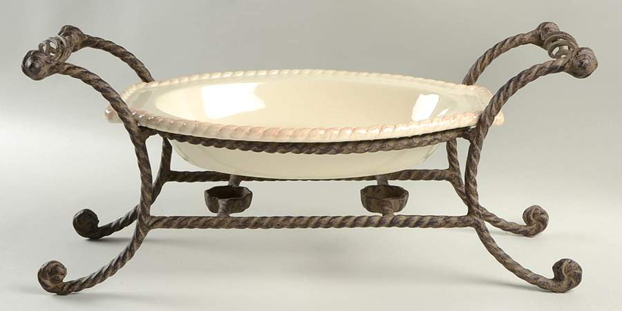 Cream 21" Oval Server with Metal Stand by GG Collection-1