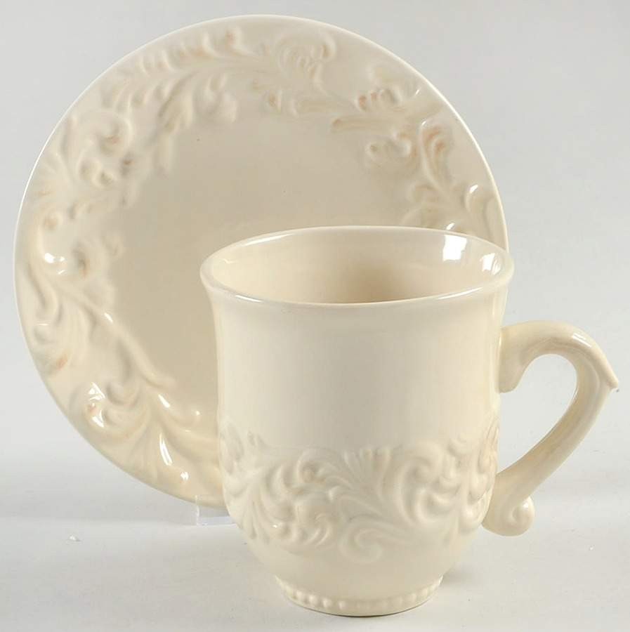 Cream Flat Cup & Saucer Set by GG Collection-1