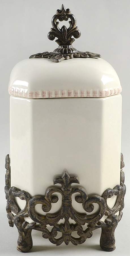 Cream Small Canister with Metal Base by GG Collection-1