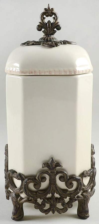 Cream Large Canister W/Metal Base by GG Collection-1
