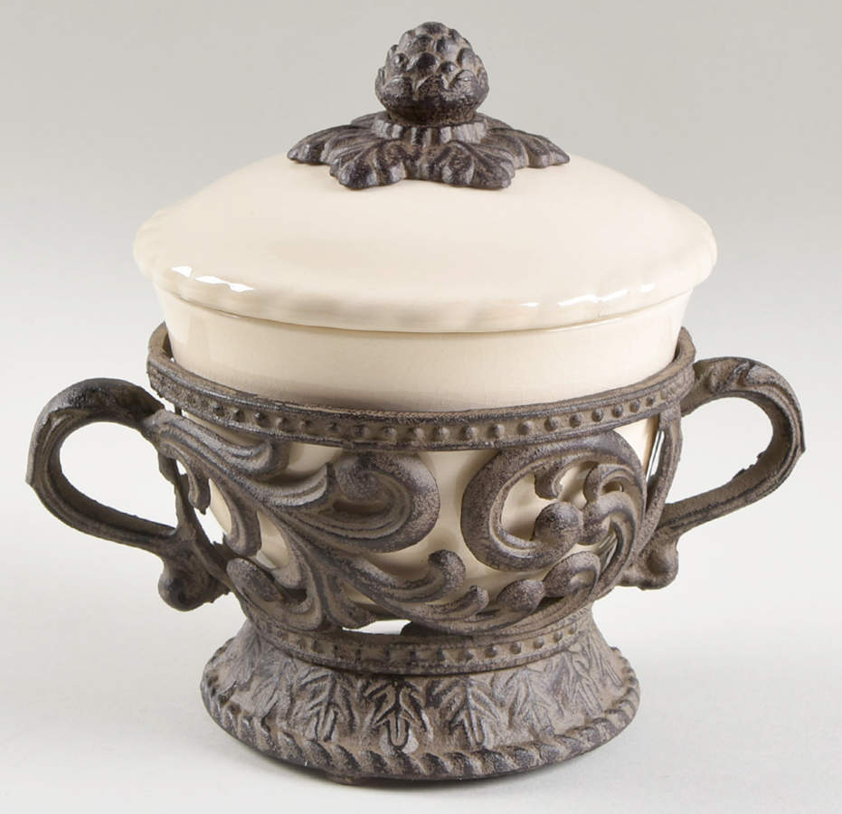 Cream Covered Soup Bowl w/Metal Stand by GG Collection-1