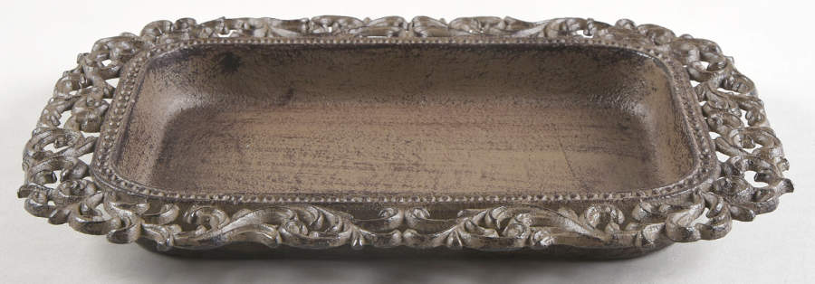 Cream Metal Tray for Rectangular Butter w/Glass Lid by GG Collection-1