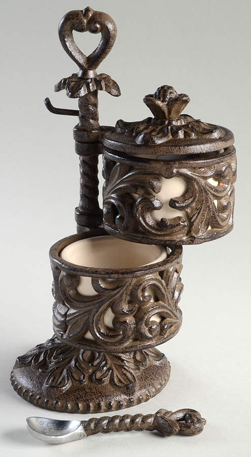 Cream Salt and Pepper Cellar & Spoon with Stand by GG Collection-1