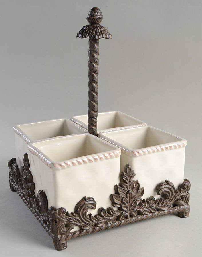 Cream (5 Pc) Relish Set (4 Relish on Metal Tray) by GG Collection-1