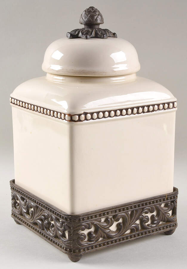 Cream Small Canister with Metal Base by GG Collection-1