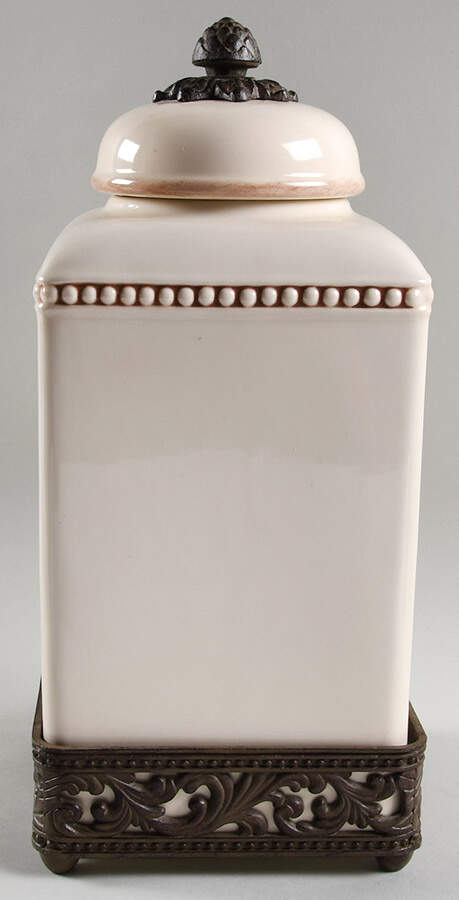 Cream Large Canister with Metal Base by GG Collection-1