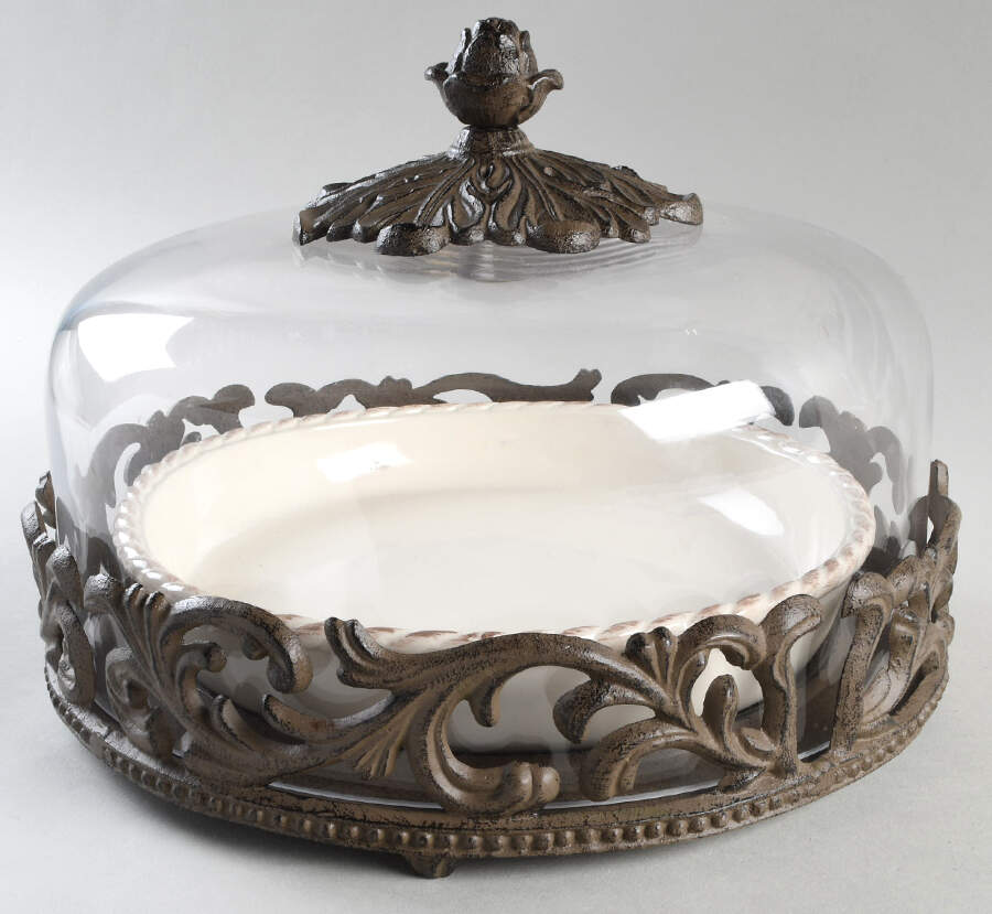 Cream Pie Serving Plate with Glass Dome & Metal Stand by GG Collection-1