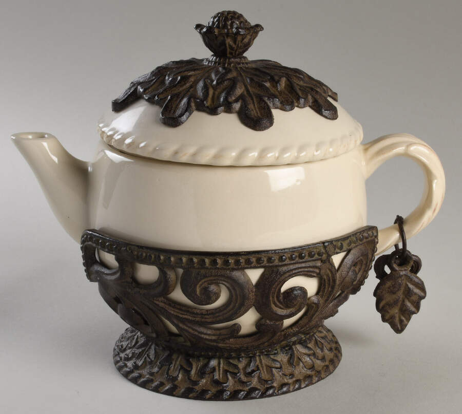 Cream Teapot & Lid with Infuser & Metal Stand by GG Collection-1