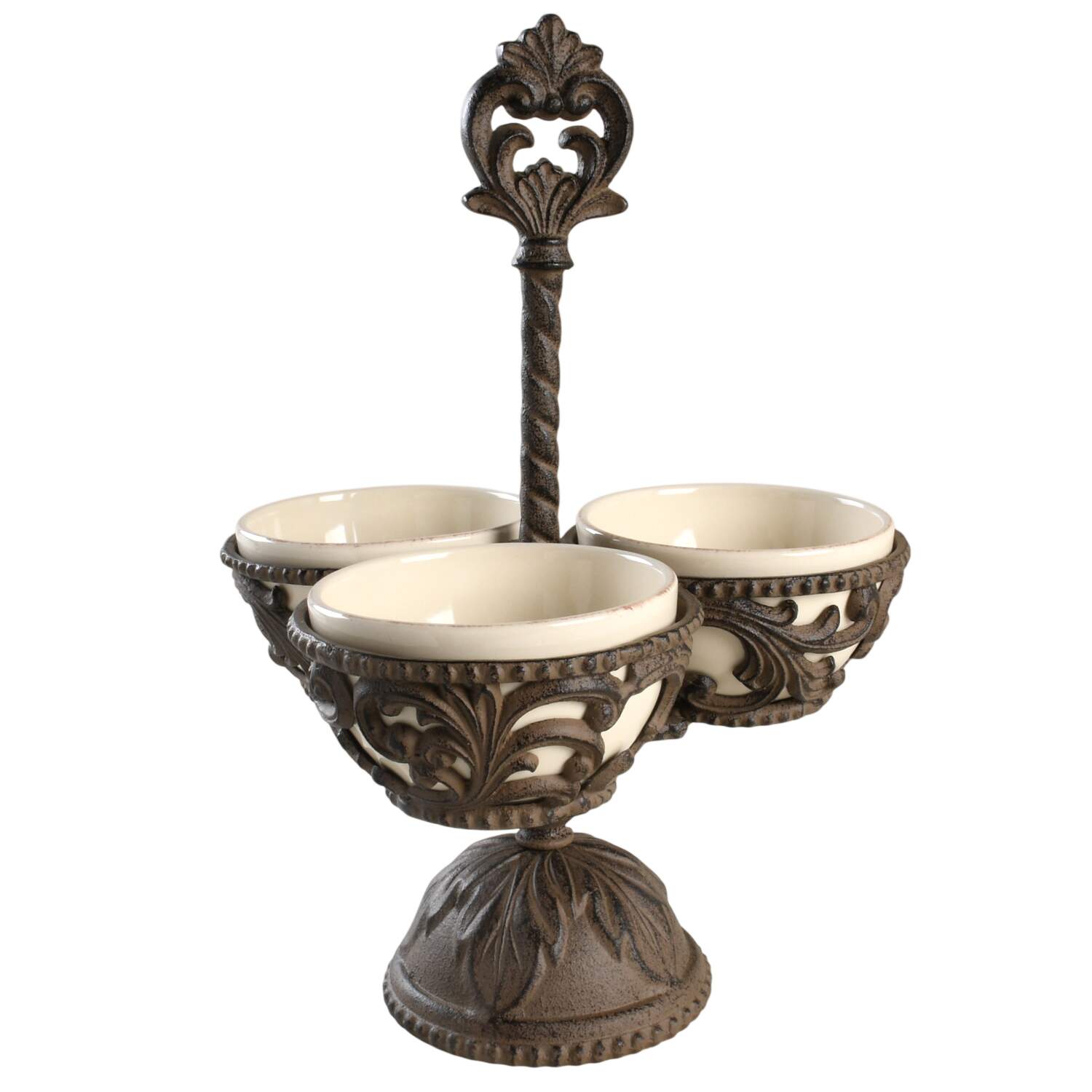 Cream 3-Part Relish with Center Metal Handle by GG Collection-1