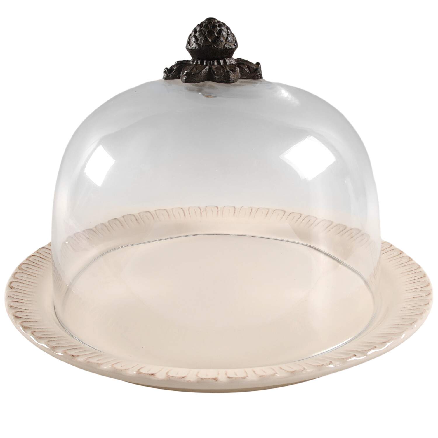Cream Cake Plate with Glass Dome by GG Collection-1