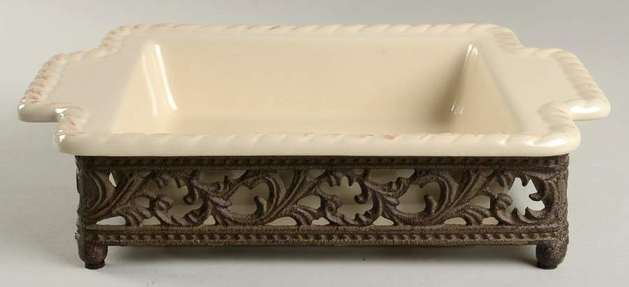 Cream 10" Square Baker & Metal Stand by GG Collection-1