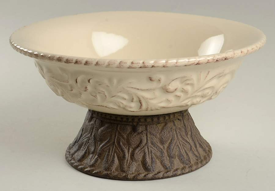 Cream 9" Salad Serving Bowl & Metal Stand by GG Collection-1