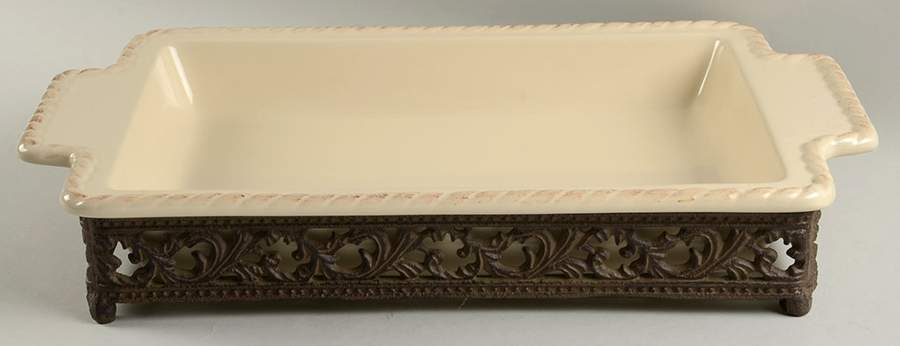 Cream 18" Rectangular Baker W/Metal Stand by GG Collection-1