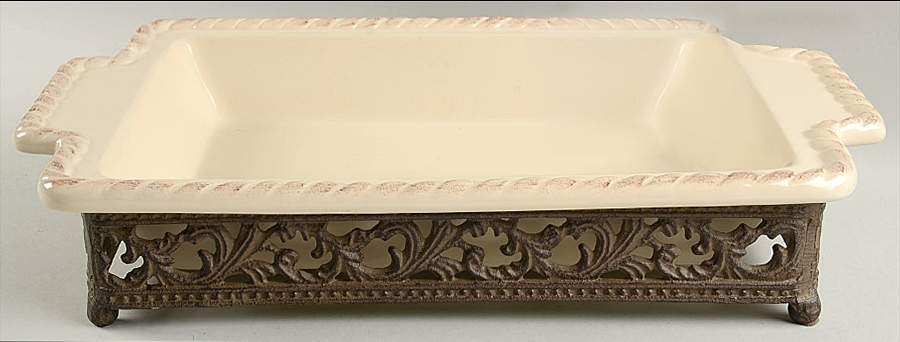 Cream 17" Rectangular Baker W/Metal Stand by GG Collection-1