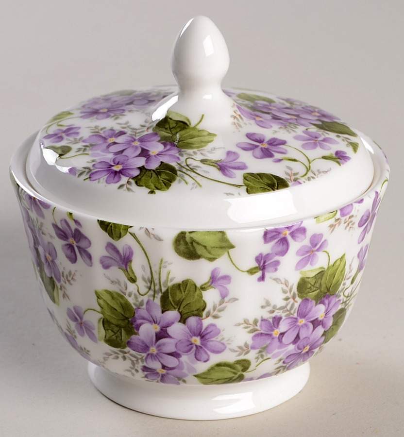 Violet Sugar Bowl & Lid by Gracie Bone China-1