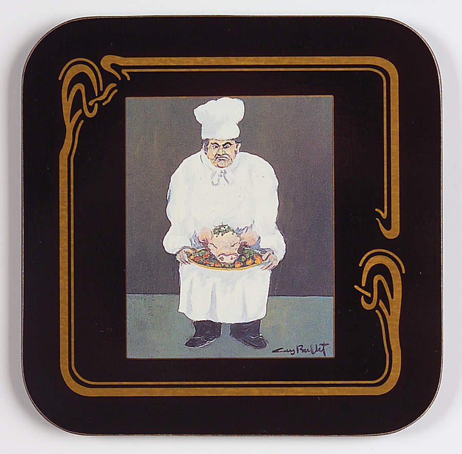 Les Chefs&Les Garcons De La Belle Epoque Square Corkback Coaster by Guy Buffet-1