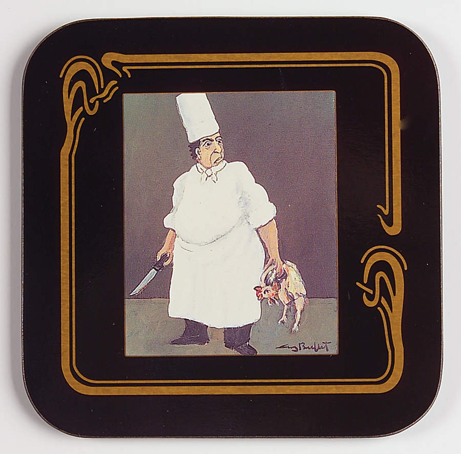 Les Chefs&Les Garcons De La Belle Epoque Square Corkback Coaster by Guy Buffet-1