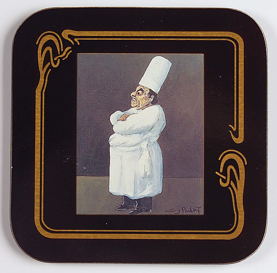 Les Chefs&Les Garcons De La Belle Epoque Square Corkback Coaster by Guy Buffet-1