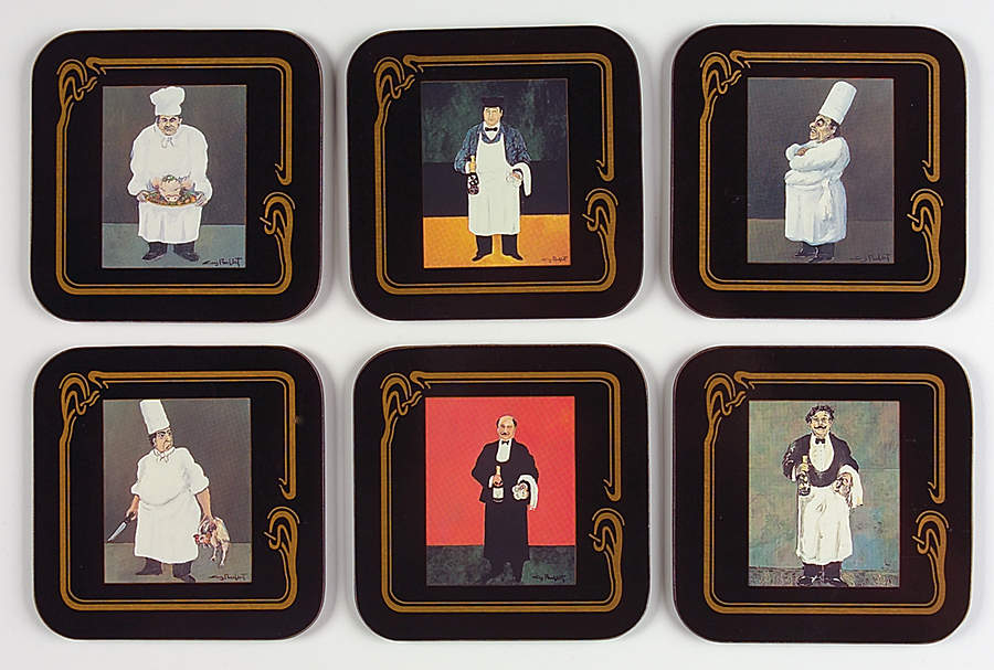 Les Chefs&Les Garcons De La Belle Epoque Square Corkback Coaster - Set of 6 Motifs by Guy Buffet-1