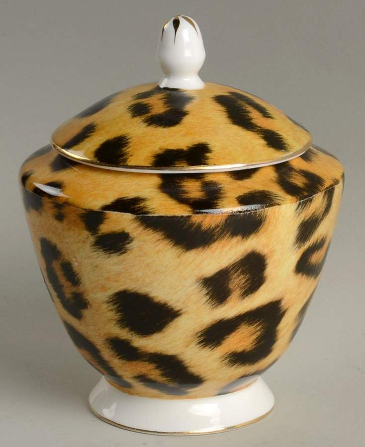 Leopard Sugar Bowl & Lid by Gracie Bone China-1