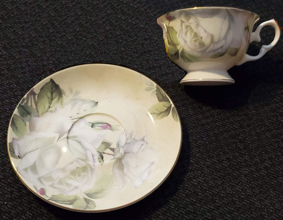 Iceberg White Rose Footed Cup & Saucer Set by Gracie Bone China-1