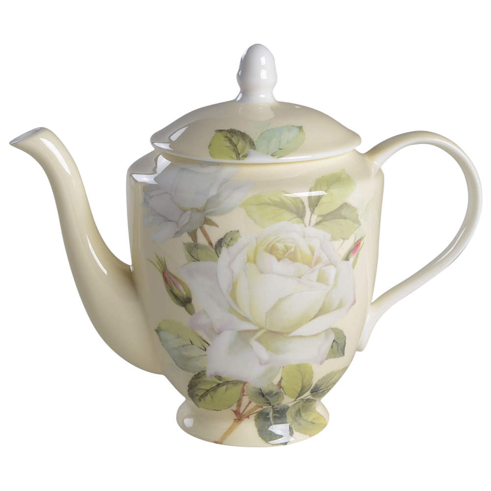 Iceberg White Rose Tea/Coffee Pot & Lid by Gracie Bone China-1