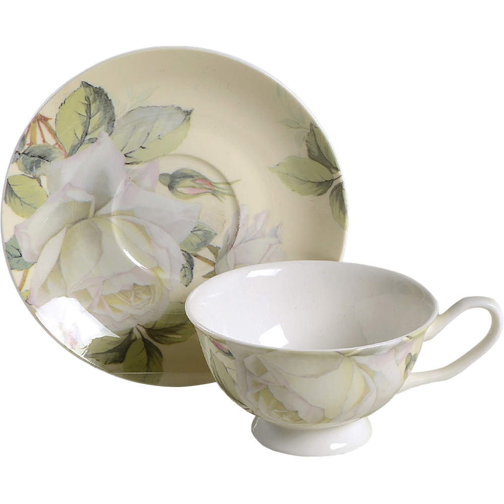 Iceberg White Rose Footed Cup & Saucer Set by Gracie Bone China-1