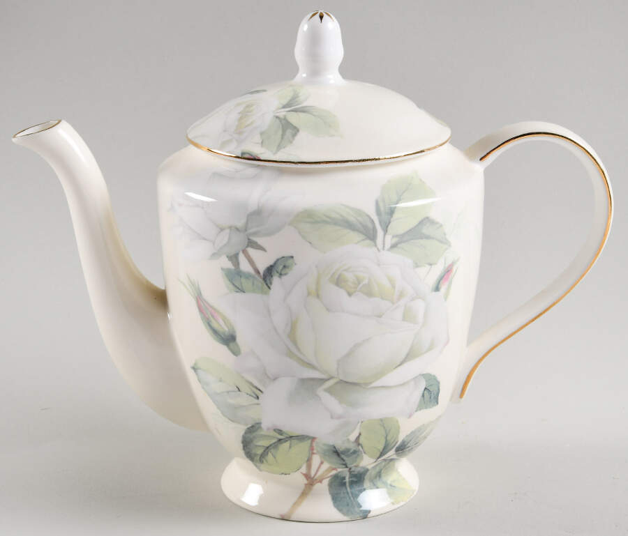 Iceberg White Rose Tea/Coffee Pot & Lid by Gracie Bone China-1